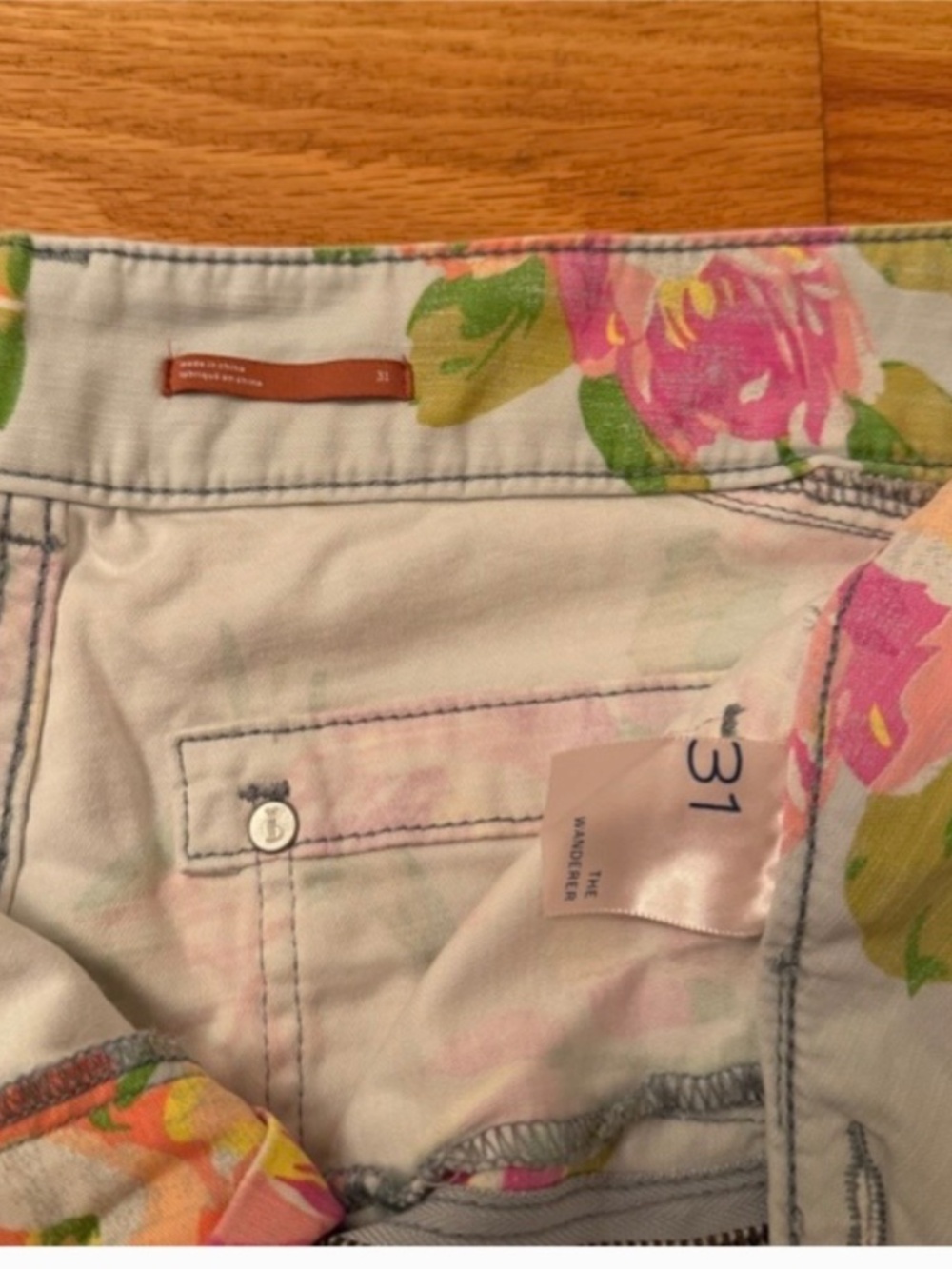Anthropologie Floral Pastel Denim Shorts - Pink, Yellow, Green - Picture 4 of 5